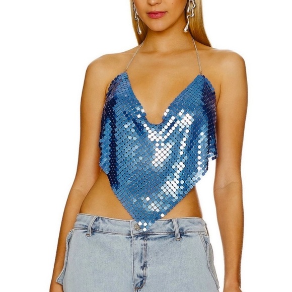8 Other Reasons x Revolve ChainMail Top Backless in Blue - Picture 1 of 8